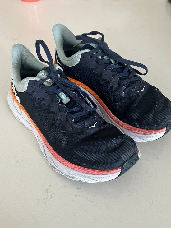 Hoka One One Shoes - HOKA One One Clifton 7 Wide Women's US 8 D Navy Blue Orange Running Walking Shoe